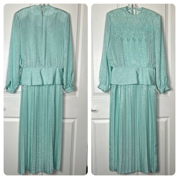 In The Mood Skirt Blouse Set Sz 8 Mint Green Vintage Style Pleated Lace - Picture 13 of 13